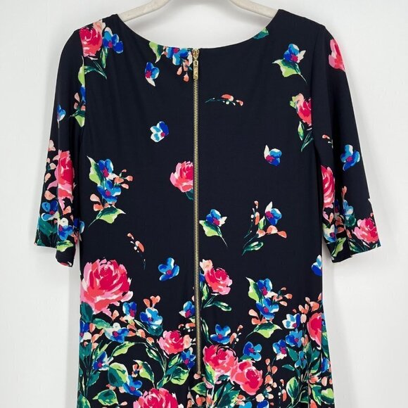 Eliza J Womens Floral Print Shift Dress Size 6 Navy Lined Stretch Half Sleeve - Picture 4 of 16